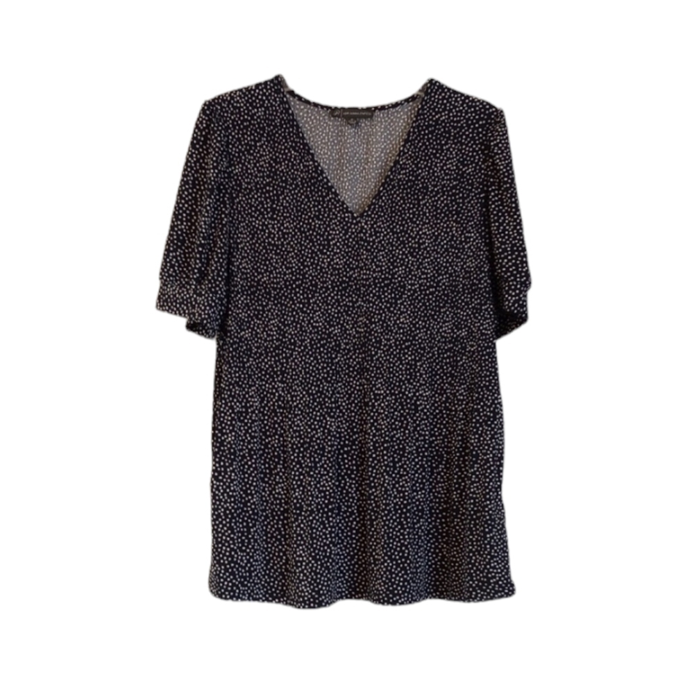 Adriana Papell Women's Top Sz M Blue White Polka Dot Pleated Stretch Puff Sleeve